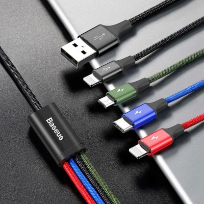8. Baseus kabel przewód USB 4w1 2x Lightning / USB Typ C / micro USB w nylonowym oplocie 3.5A 1.2m czarny (CA1T4-A01)