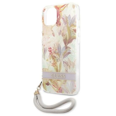 6. Etui Guess Flower Strap na iPhone 13 mini - fioletowe