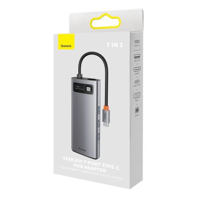 5. Baseus Metal Gleam Series stacja dokująca HUB 7 w 1 USB Typ C - 1 x HDMI / 1 x VGA / 3 x USB 3.2 Gen. 1 / 1 x Power Delivery / 1 x RJ-45 Ethernet szary (WKWG040013)