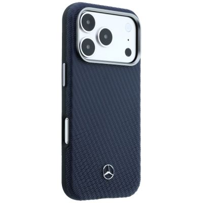 4. Etui Mercedes Leather Semi Wrap Wood Effect MagSafe na iPhone 17 Pro Max - granatowe