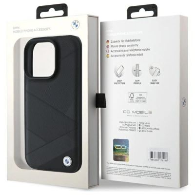 8. Etui BMW Sign Leather Crossing Lines Pattern na iPhone 16 Pro Max - czarne
