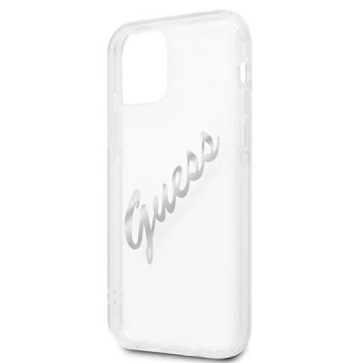 6. Etui Guess Vintage Script Silver na iPhone 12 Pro Max - przezroczyste