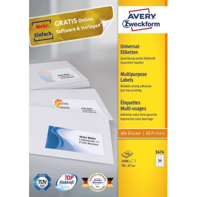 2. Avery 3474 samoprzylepne etykiety Prostokąt Na stałe Biały 2400 szt.