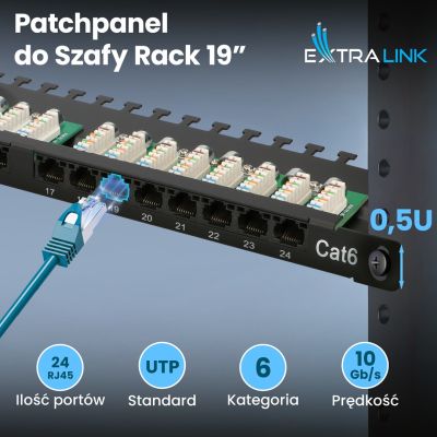 11. Patch panel Extralink EX.9663 (0.5U; kat. 6; 24xRJ-45)