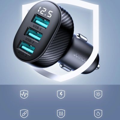 14. Ładowarka samochodowa Joyroom JR-CCD03 3.4A z wyświetlaczem 3x USB-A - czarna