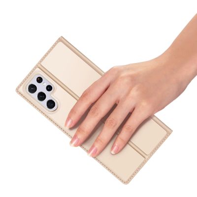 7. Dux Ducis Skin Pro kabura etui pokrowiec z klapką Samsung Galaxy S22 Ultra złoty