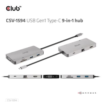11. CLUB3D CSV-1594 stacja dokująca USB 3.2 Gen 1 (3.1 Gen 1) Type-C Czarny, Szary