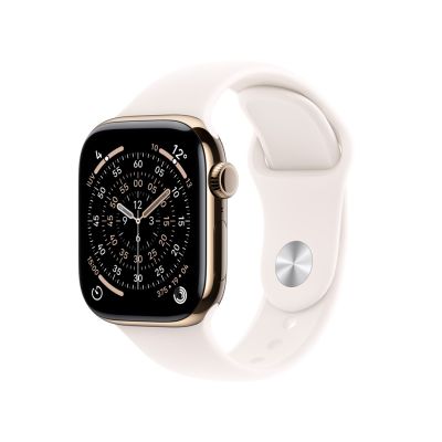 Apple Watch Series 11 GPS + Cellular 46 mm, złota tytanowa koperta z paskiem sportowym w kolorze jasnego rumieńca - M/L (MFD64ZR/A)