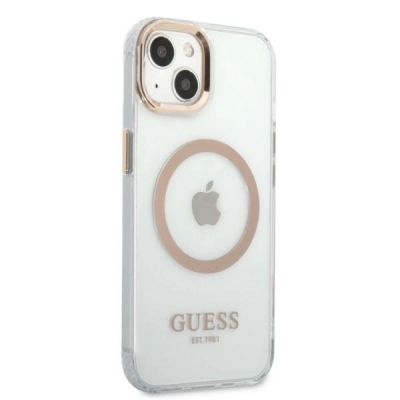 4. Etui Guess Metal Outline MagSafe na iPhone 13 - złote