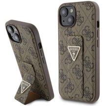 Etui Guess Grip Stand 4G Triangle Strass na iPhone 15 - brązowe