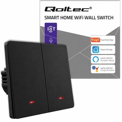 10. QOLTEC WŁĄCZNIK/WYŁĄCZNIK ŚWIATŁA | 2-KANAŁOWY | WI-FI | TIMER | TUYA | CZARNY