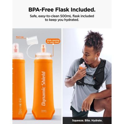 11. Kamizelka do biegania Spigen A721 Dynamic Shield M-L z butelką soft flask 500 ml - czarna