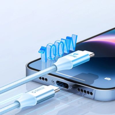 3. Kabel Orico CDX 100W 5A Power Delivery USB-C - USB-C 1m - niebieski