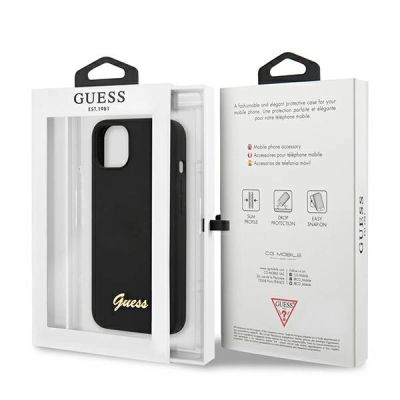 7. Etui Guess Silicone Script Gold Logo MagSafe na iPhone 13 - czarne