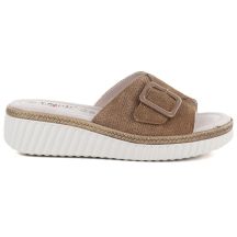 Skórzane klapki damskie na koturnie brązowe S.Barski 7002