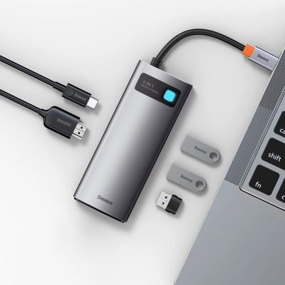 9. Baseus Metal Gleam 5w1 wielofunkcyjny HUB USB Typ C - USB Typ C Power Delivery 100 W / HDMI 4K 30 Hz / 3x USB 3.2 Gen 1 Szary (CAHUB-CX0G)