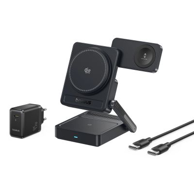 2. Ładowarka bezprzewodowa Baseus PicoGo AF21 3w1 Qi2.2 35W z zasilaczem EU 45W i kablem USB-C 1m - czarna
