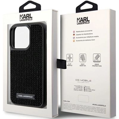 8. Etui Karl Lagerfeld Rhinestone Logo Metal Plate do iPhone 15 Pro - czarne