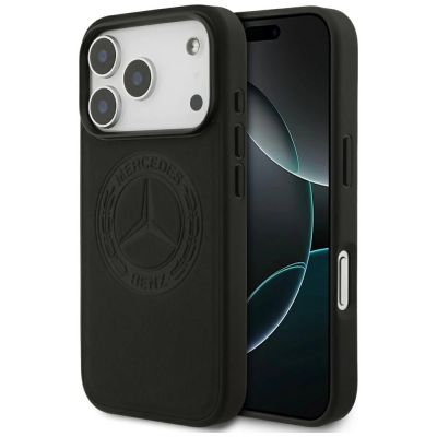 Etui Mercedes Leather Vintage Logo MagSafe na iPhone 17 Pro - czarne