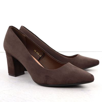 3. Czółenka damskie na słupku zamszowe czekoladowe Sergio Leone PB414