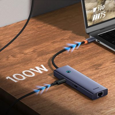 12. Hub USB Baseus UltraJoy Series 5w1 USB-C HDMI 4K 4x USB-A 3.0 - szary