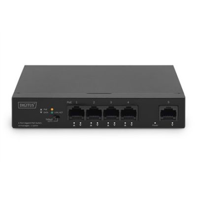 5. Digitus Przełącznik Gigabit Ethernet PoE, 4 porty PoE + 1 port uplink, dostępna moc zasilania PoE: 60 W