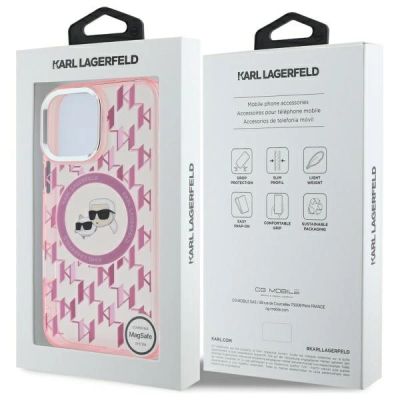 8. Etui Karl Lagerfeld IML Monogram Karl & Choupette Head MagSafe na iPhone 16 Pro - różowe