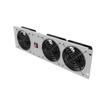 4. LANBERG PANEL WENTYLACYJNY PIONOWY 3U 19" DO SZAF RACK TRZY WENTYLATORY 230V SZARY