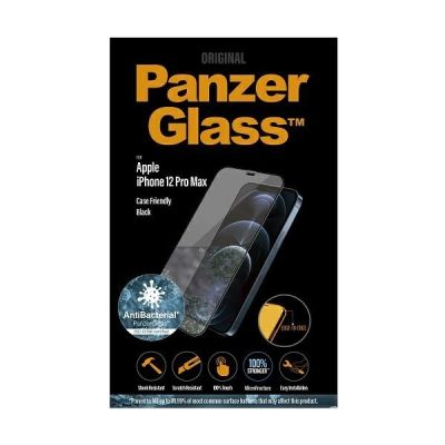 3. Szkło hartowane PanzerGlass E2E Super+ Microfracture antybakteryjne na iPhone 12 Pro Max - z czarną ramką