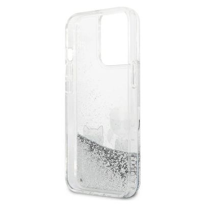 7. Etui Karl Lagerfeld Liquid Glitter Karl&Choupette na iPhone 13 Pro / 13 6,1" - srebrne