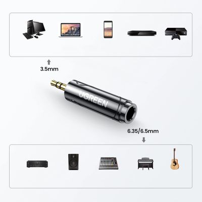 9. Ugreen adapter przejściówka audio z 3.5mm (męski) na 6,35mm mini jack (żeński) szary (AV168)