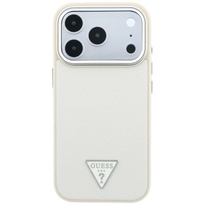 3. Etui Guess Grained Triangle Logo MagSafe na iPhone 18 Pro Max / 17 Pro Max - beżowe