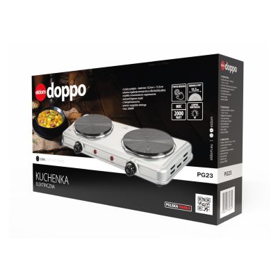 8. ELDOM KUCHENKA ELEKTRYCZNA DWUPŁYTOWA PG23 DOPPO 2000W SREBRNA
