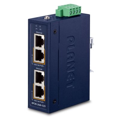 PLANET Industrial 2-port 10/100/1000T Gigabit Ethernet Obsługa PoE Niebieski