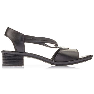 24. Sandały skórzane damskie na gumki czarne Rieker 62662