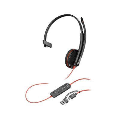 26. Poly Blackwire 3210 Monaural USB-C Headset +USB-C/A Adapter