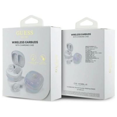 7. Słuchawki Bluetooth Guess Iridescent 4G Printed Logo TWS + stacja dokująca - białe