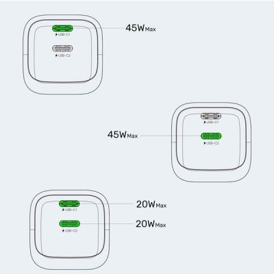 23. UNITEK ŁADOW. SIECIOWA 2X GAN 45W, 2XUSB-C PD 3.0, QC, CZARNA