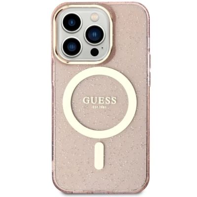 3. Etui Guess Glitter Gold MagSafe na iPhone 14 Pro - różowe