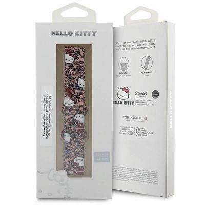 4. Pasek Hello Kitty Silicone Tags Graffiti uniwersalny 22mm - różowy
