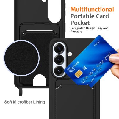 4. Etui na Samsung Galaxy S26 z TPU z uchwytem na kartę i smyczą crossbody - czarne