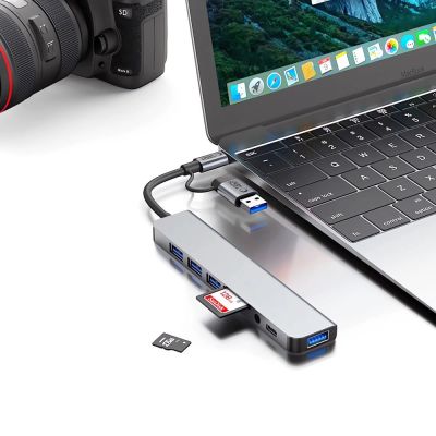 8. Adapter Tech-Protect HB06 HUB Adapter 8w1 TYP-C + USB2.0 + USB3.0 + SD/TF + AV3.5 - szary