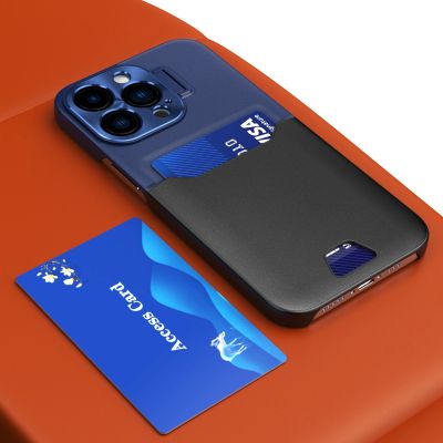 7. Leather Stand Case etui do iPhone 14 Pro pokrowiec portfel na kartę z podstawką niebieskie