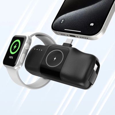 12. Mini powerbank Wozinsky WF16-YCS 5000mAh 15W USB-C z wbudowanym kablem USB-C i ładowarką do Apple Watch - czarny