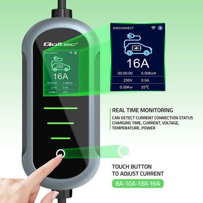 4. Qoltec Mobilna ładowarka do samochodu elektrycznego EV z regulacją 2w1 Typ2 | 11kW | 400V | Wi-fi | TUYA | SMART LIFE | LCD | Przenośna | Wallbox | 5m