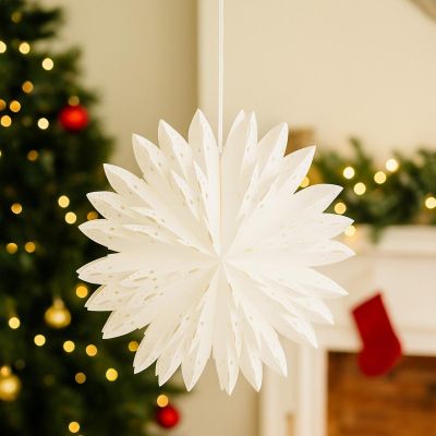 6. GWIAZDA DEKORACYJNA PŁATEK ŚNIEGU WISZĄCY PAPIEROWY 50CM BIAŁA