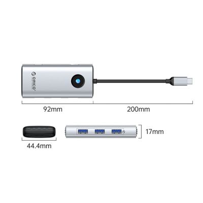 2. Stacja dokująca USB-C Orico PW11 6w1 3x USB-A 3.0 1x USB-C 3.0 1x USB-C PD 100 W 1x HDMI 4K 30Hz - srebrna