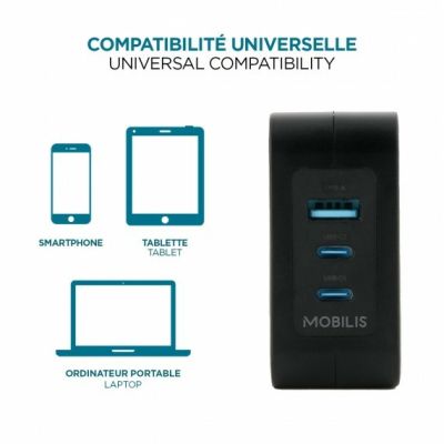 4. Mobilis Charger 100W 2USB C 1USBA GaN cable 100W Laptop, Smartfon, Tablet Czarny Prąd przemienny Wewnętrzna