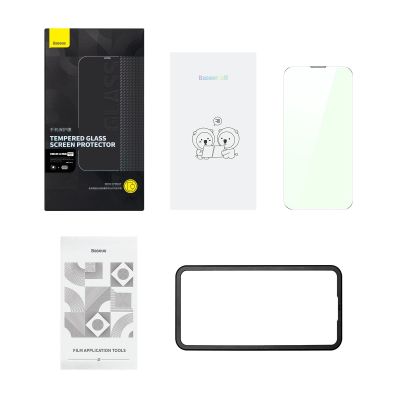 8. Baseus szkło hartowane do iPhone 14 Pro na cały ekran z filtrem Anti Blue Light i osłoną na głośnik 0.3mm + ramka montażowa