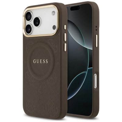 Etui Guess Peony Hot Stamp MagSafe na iPhone 18 Pro Max / 17 Pro Max - brązowe